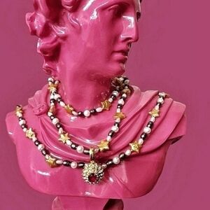 ✨️Unique Handmade Freshwater Pearl Star Necklace With Roman Purple Stone Pendant